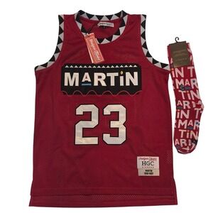 Headgear Classics Mens S Red Martin/New Marty Mar 23 Basketball Jersey/Socks Set